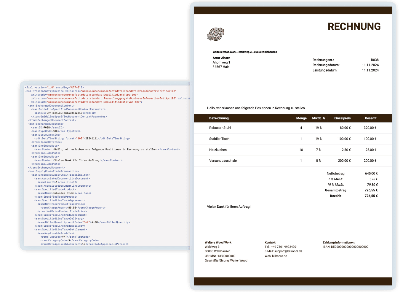 e-invoice with XML file