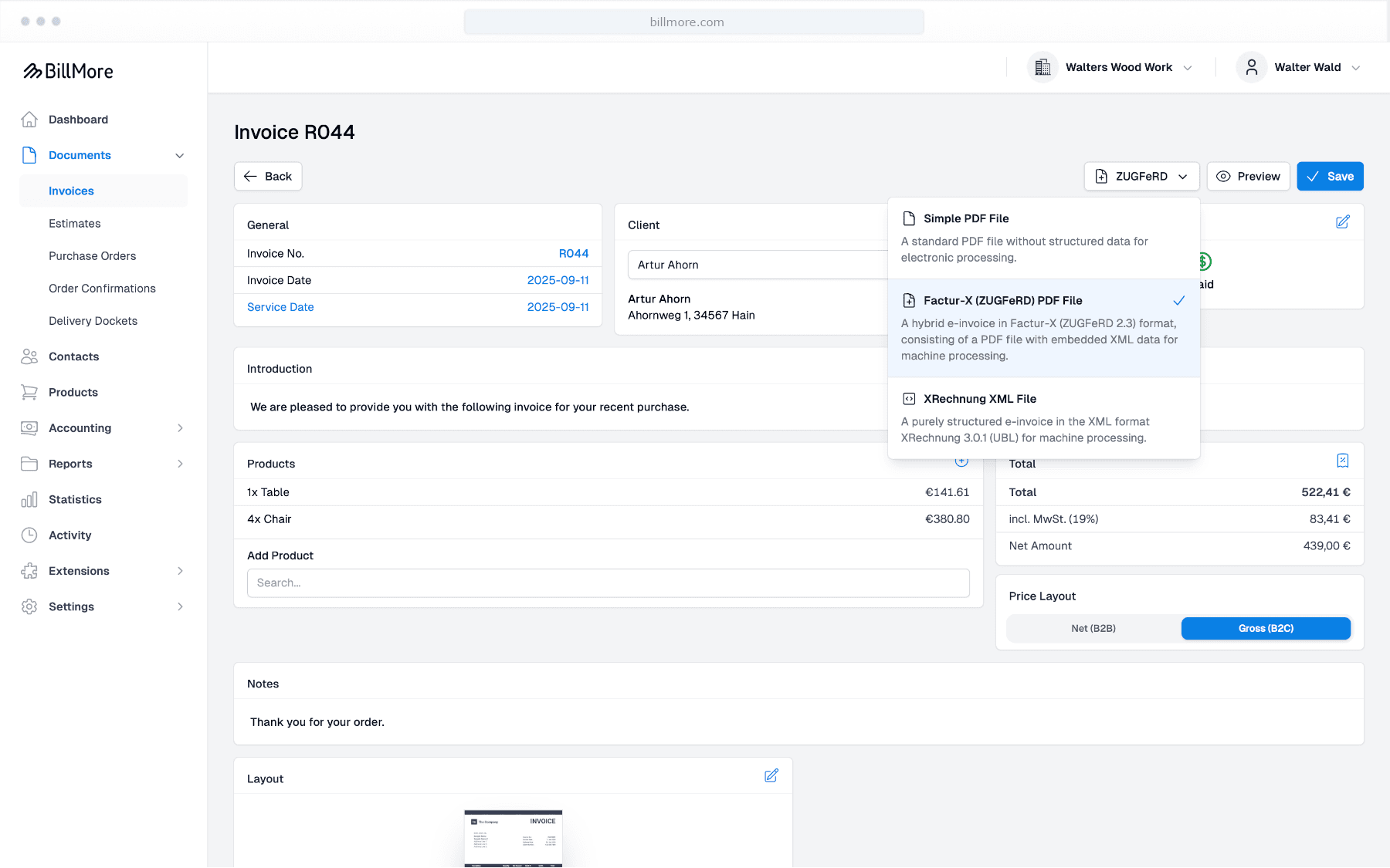Create e-invoices